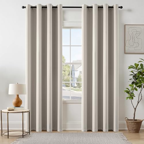 EMEMA Blickdicht Vorhänge mit Ösen 2er Set 140x225cm Naturfarbe Gardinen
