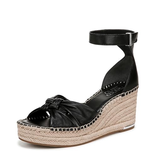 Franco Sarto Womens Clementine Espadrille Wedge Sandal Black Leather 10 W