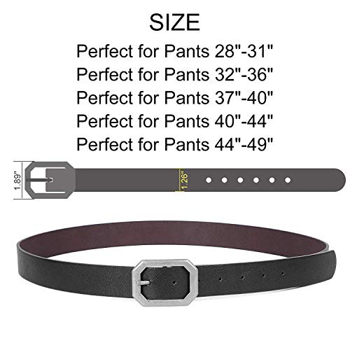 Reversible Women Leather Belt, Reverse Lady Belt for Jeans with Rotated Buckle, A-Black/Coffee, Perfect for Pants 32-36 Inches
