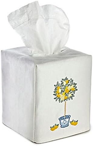 Jacaranda Living Linen/Cotton Tissue Box Cover, Lemon Topiary Tree, 4.5 x 4.5 x 5.25