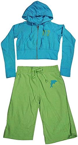 Rebelette - Big Girls' Hoodie and Capri Sweatsuit, Turquoise, Lime 11199-14/16