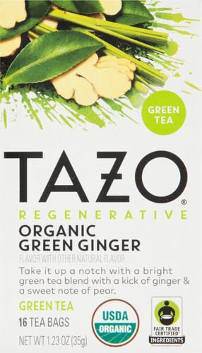 TAZO ORGANIC GREEN TEA, GREEN GINGER, CAFFEINATED TEA, 16 TOTAL BAGS