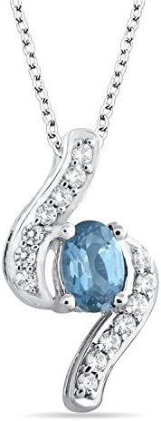 Jewel Ivy 925 Sterling Silver Pendant with 18-20 Inch Adjustable Clip On Chain and 0.90 CT Cubic Zirconia &amp; London Blue Topaz