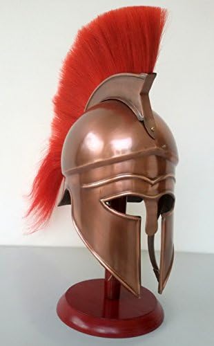 ARMOUR MEDIEVAL CORINTHIAN COPPER FINISH HELMET WITH RED PLUME WITH DISPLAY STAND HALLOWEEN GIFT