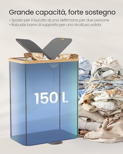 Cesto Portabiancheria a 2 Scomparti,con Coperchio,150 L