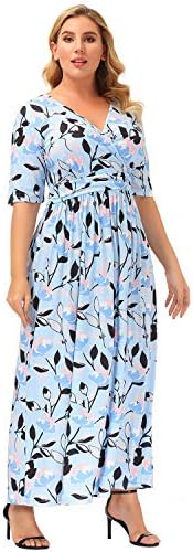 Love is Lovely Women's Plus Size Wrap V-Neck Short Sleeves Floral Print  Casual Maxi Dress for Cocktail Party Christmas, Blue, 20 price in UAE |  Amazon UAE | kanbkam