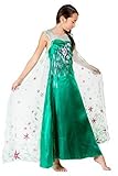 HBB Girl Snow Princess Elsa Dress Costume with Long Glittering Flower Cape, SZ 5/6 Green