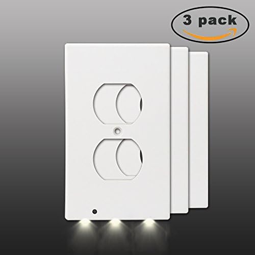 Exgreem GuideLight Wall Plates - Best Energy Saving LED Night Lights Wall Outlet Cover- Fireproof Material- No Batteries Or Wires, White (3 Pack Duplex)