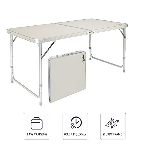 VINGLI Aluminum Folding Picnic Table with 3 Adjustable Height,47.2’’L x 23.6’’W for Camping Party BBQ,Portable Utility Outdoor Tables with Carrying Handle,Commercial Foldable Desk