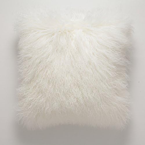 unite down Deluxe Home Decorative Rectangular Soft Plush 100% Real Mongolian (Tibetan) Lamb Wool Pillow/Cushion Cover/Case(24x24inch, White)