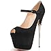 YDN Women Peep Toe Sky High Heels Platform Pumps Ankle Straps Shoes Metal Stilettos Black 12