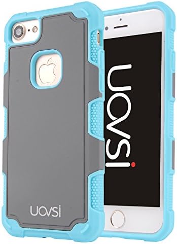 iPhone 7 Case,UOVSI[Soft Series] iphone7 Dual Layer Case Hard PC+Anti-Skid Silicone Heavy Duty Protection For iPhone 7 4.7 inch [With Free Screen Protector] (Grey Blue)