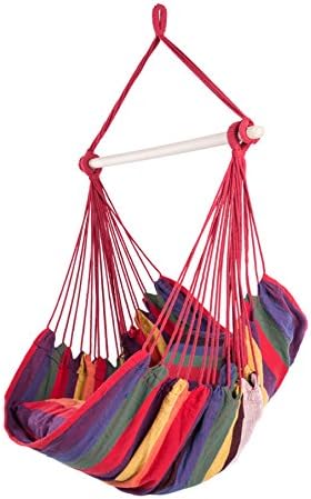 SUNCREAT Hanging Rope Hammock Chair Swing Seat for Indoor or Outdoor Spaces - Max. 330Lbs/Included 2 Seat Cushions,Red