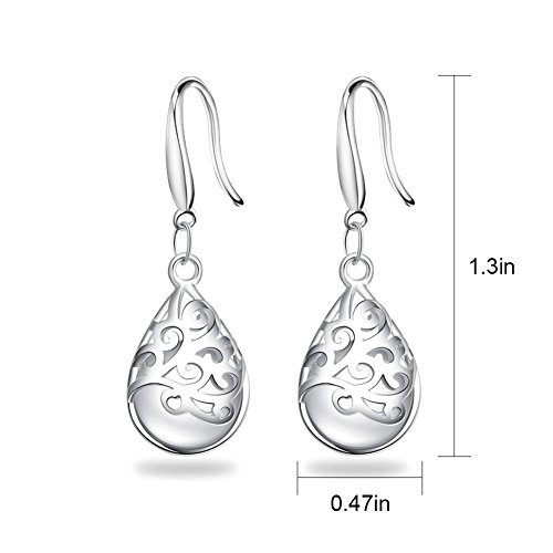S925 Silver Earrings Solid Sterling Silver Polished Teardrop Cat's Stone Vintage Dangles