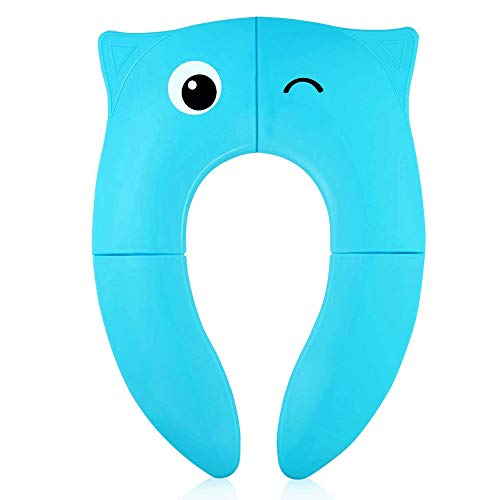 Yliquor Portable Foldable Potty Training Seat Baby Travel Toilet Potty Seat Covers Non Slip Pads, Blue