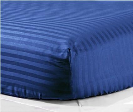 ARlinen 100% Cotton 1-Piece Fitted Bottom Sheet Fit Mattress up to 18 Inch Deep Pocket-Premium Quality-Breathable-Durable-Comfortable 600 Ultra-Soft Wrinkle Resistant Queen-XL Size Stripe Navy Blue