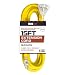 15 Foot Lighted Outdoor Extension Cord with 3 Electrical Power Outlets - 12/3 SJTW Heavy Duty Yellow Extension Cable with 3 Prong Grounded Plug for Safety