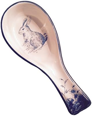 Bunny Rabbit in Garden Spoon Rest, Blue and White - Designed by Maxcera