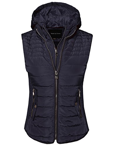 Women's Quilted Lightweight Vest With Detachable Hood Navy S Size
