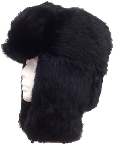 Black Real Rabbit Fur Trooper Trapper Aviator Hat -XXXL