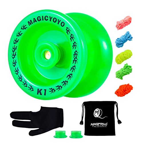 Magic YOYO K1-Plus Responsive Yoyo for Kids Beginner, Durable Plastic Yoyo Glow in The Dark Green, Hubstack Basic Yo yo with Slim Bearing and Extra 5 Yoyo Strings+ Glove+Yoyo Sack, Great Yo-yo Gift
