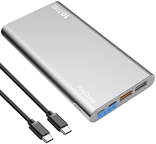 Portable Phone Charger USB C - miraku 10000mAh Slim Power Bank with 18W Power delivery,QC3.0 Type-C Battery Backup Charger with 4 Ports for Nintendo Switch,iPhone X/8,Galaxy Note8/S8 and More(Silver)