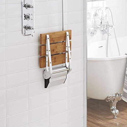 Hudson Reed Wall Mounted Wooden Folding Shower Seat In A Luxury Bamboo