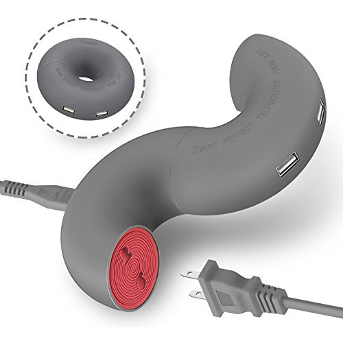 Power Strip & USB Multiport Fast Charging Station By LDesign - Mini, Compact, Round, Portable Design - 2 Universal Outlets, 2 USB3 Ports & 1 USB-C 3 Port - For Apple & Android Phones Tablets & Devices