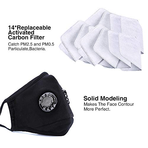 ANALAN Dust Masks Reusable Washable Face Mask Air Masks for Dust Smoke Pollen with N99 Filters (Black,14pcs Filter