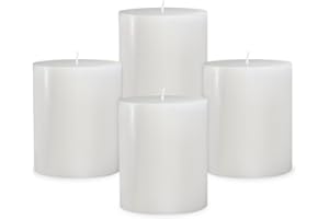 AMUSAER 3x4 Inch White Pillar Candles 45 Hours Unscented Dripless Cylinder Candles for Christmas Weddings Home Holidays Relaxation Spa Church, 4 Packs
