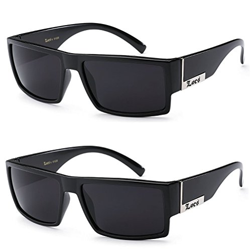 2 Pack - Locs Sunglasses Black Gangster Sunglasses (2 Shinny Black)