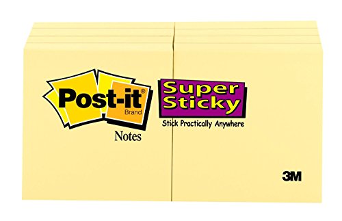 Post-it Super Sticky Notes, 1 7/8 in x 1 7/8 in, Canary Yellow, 8 Pads/Pack (622-8SSCY)