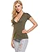 Beyove Women's Deep V T-Shirt Summer Short Sleeve Loose Casual Top Army Green