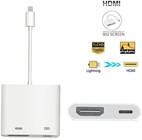 Ideastyle Lightning to HDMI Cable Adapter, 1080P Lightning Digital AV Adapter, Lightning Cable Adapter, Sync Screen HDMI Connector for iPhone/iPad, No APP Needed, Support iOS 11 or before