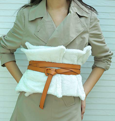 Faux Fur Kimono Wrap Belt | Vintage Obi Belt | Waist Cincher | Kardashian Style | Tan Leather Wrap Belt | Wrap Round long Statement Belt