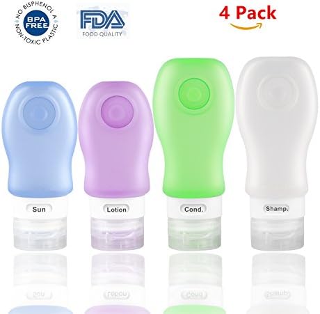 HOMIEHOME Silicone Travel Bottles with Clear Toiletry Bag &amp; Free eBook 4 Pack