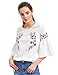 Floerns Women's Floral Embroidery Loose Blouse Bell Sleeve Top White L