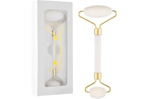 SENSE ISLAND Face Roller Jade Roller for Face, Eye & Neck Skin Care, 100% Genuine Jade Stone Facial Roller Massager, Eye Roller for Puffy Eyes, Facial Rollers for Aging Skin, Facial Self Care for Women(White)