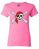 Shop4Ever Jolly Roger Skull & Crossbones Women's T-Shirt Pirate Flag Shirts
