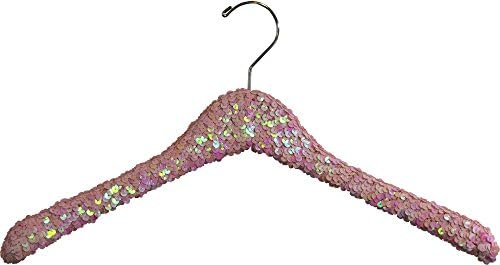 The Great American Hanger Company Pink Sequined Wooden Hanger, Curved 17 Inch Hanger with Hardwood Core and Polished Chrome Swivel Hook