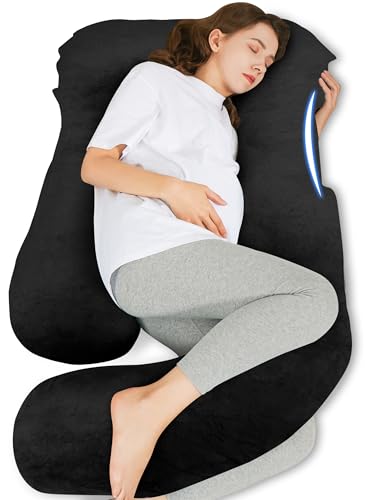 HIPHOP PANDA U-Shaped Pregnancy Pillow for Sleeping - Full Body Maternity Support Pillow with Removable Cover - Comfort for Back, HIPS, Legs, Belly - 57 Inch for Pregnant Women, Black