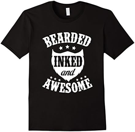 Men's Bearded Inked and Awesome T-Shirt Tattoo Tee XL Black