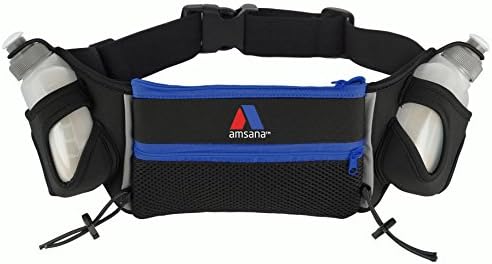 Amsana™ Runners Hydration Belt for Iphone 6 / 6 Plus &amp; Android Smartphones - Two 6oz. Water Bottles - Running Waist Pack Includes Toggles to Hold Your Race Number (Light blue)