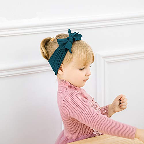 inSowni 6pcs Solid Nylon Bow Turban Headbands Elastic Hairbow Headwrap Hair Bands for Newborns Infants Baby Girls Toddlers Kids - Thumbnail 4
