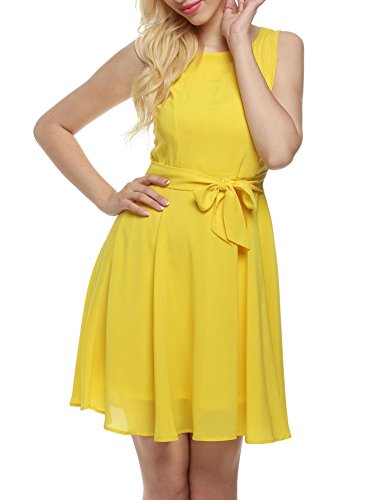 Zeagoo Damen Chiffonkleid Brautjungfernkleid Partykleid Hochzeit Kleider Festkleid mit Gürtel Einfarbig – Bild 6