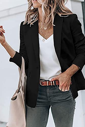 Blazer Jackets for Women Business Casual Lapel Button Cardigans Open Front Long Sleeve Work Office Blazers Jacket Suit Black