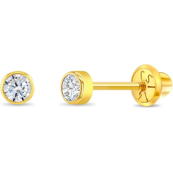 Gold Earrings 18k Yellow Gold Classic Ball Safety Screw Back