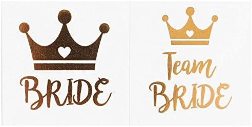 Bachelorette Party Temporary Tattoos, 12-Pack Bride &amp; Team Bride Long-Lasting Metallic Gold for Wedding Ideas, Bridal Shower Decorations, Bridal Shower Party Supplies, 2 X 2 inches (Crown)