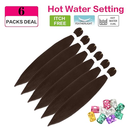 Xusuperb Pre Stretched Braiding Hair Dark Chocolate Brown 30 Inches Kanekalon Easy Braids Hair Extension for African Braids 6 Packs Soft Yaki Extension Fake Hair for Braiding (#4)