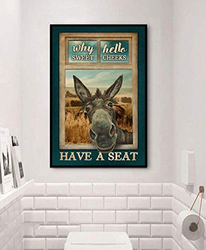Inga Donkey Why Hello Sweet Cheeks Bathroom Poster Donkey Lover Gift Metal Tin Sign 12x16 inch